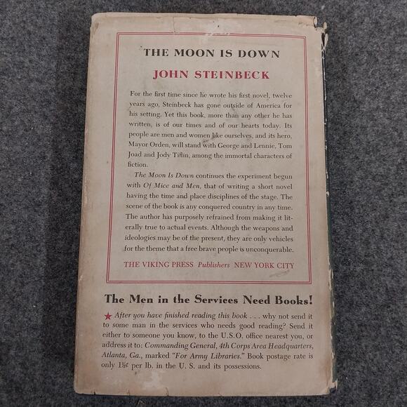 John Steinbeck the Moon Is Down 1942 TRUE 1st Edition & Printing HC DUST JACKET - Picture 6 of 6